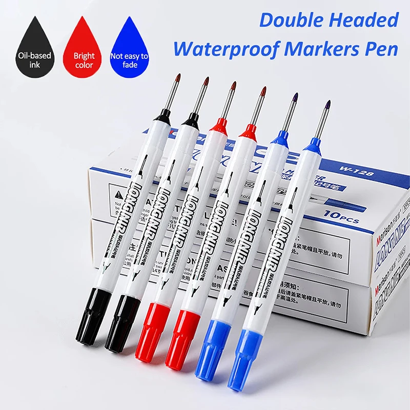 

20 мм водонепроницаемые маркеры с длинной головкой, ручки с глубоким отверстием, двойной наконечник, маркер для плотника по металлу, красные/черные/синие чернила, деревообрабатывающие инструменты