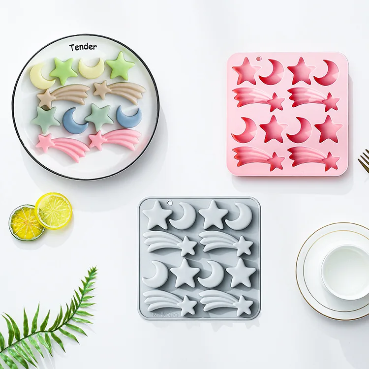 

12 Cavity Five-pointed Star Silicone Molds 3d Moon, Meteor, Fondant Candy Chocolate Mould Ice Grid Epoxy Resin Mold Cake Decor