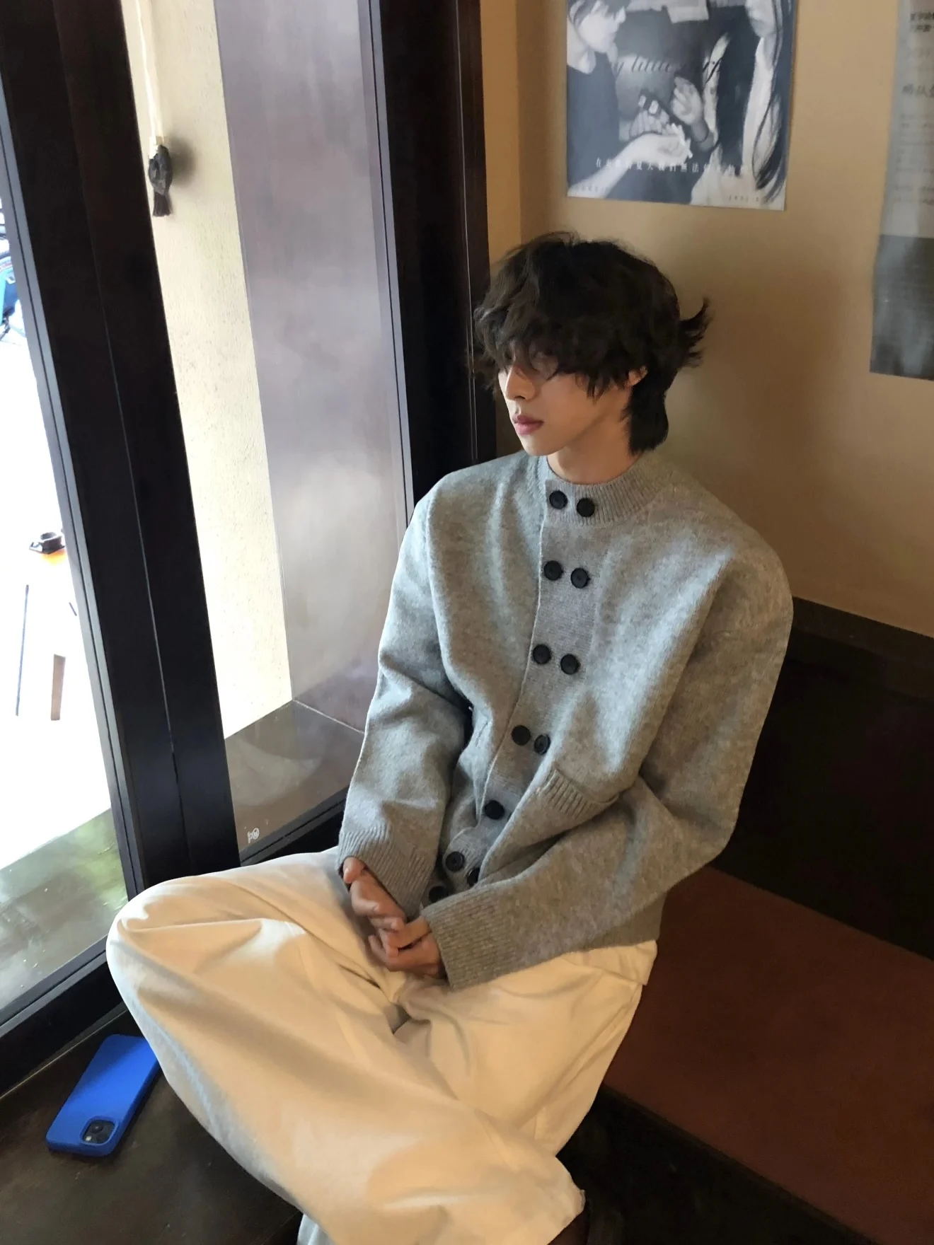 

Ele Lazy мужской вязаный свитер, кардиган, двухрядные пуговицы, повседневный универсальный дизайн, длинный свек, круглый, теплый, чистый цвет