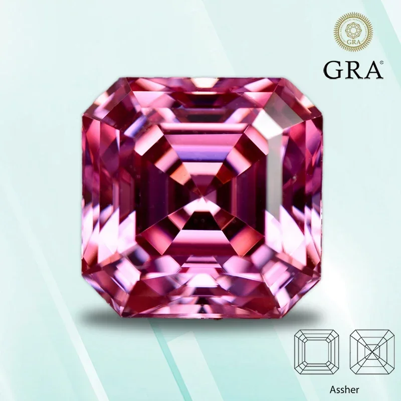 

Moissanite Stone Asscher Cut Pink Color Top Quality with GRA Certificate for Charms Jewelry Making Bracelet Pendant Materials