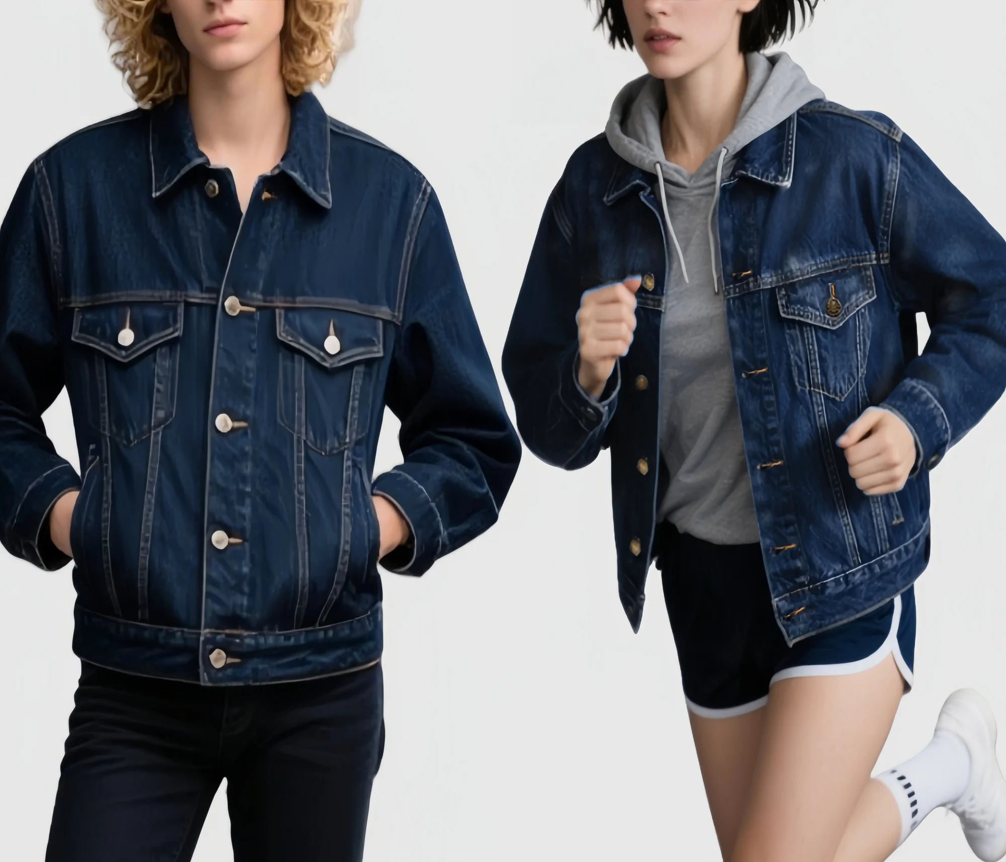 

Men's Slim Fit Denim Jacket Solid Cotton Casual Motorcycle Women Vintage Black/Blue Jeans Jacket for Autumn Fashion