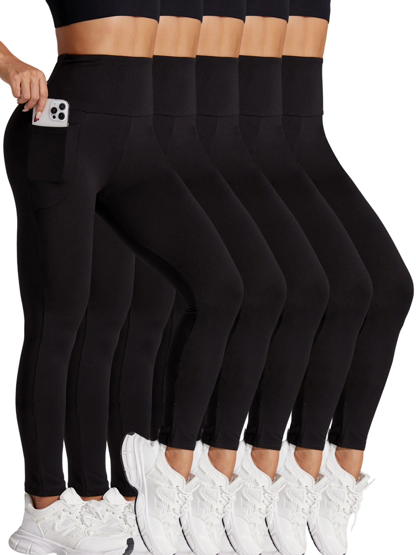 

5 Pack Super Soft Sports Leggings With Pockets For Women High Waisted Workout Yoga Running Tight Pants Push Up Gym Fitness