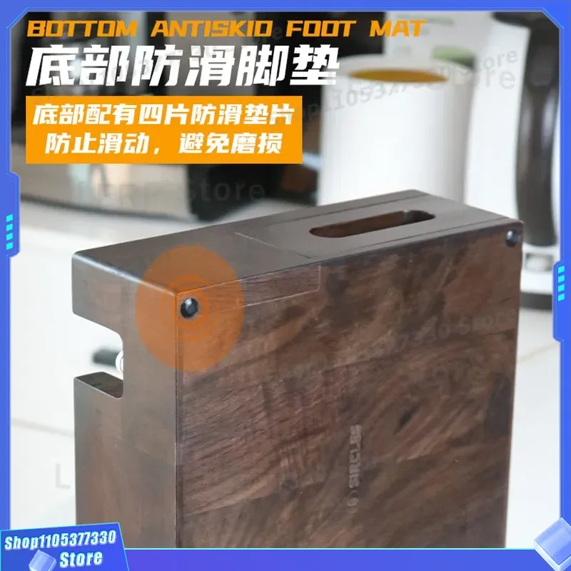 Multi-functional Coffee Knock Box with Tamper Stand Walnut Wood Base Barista Tool Storage Container for Espresso Grounds