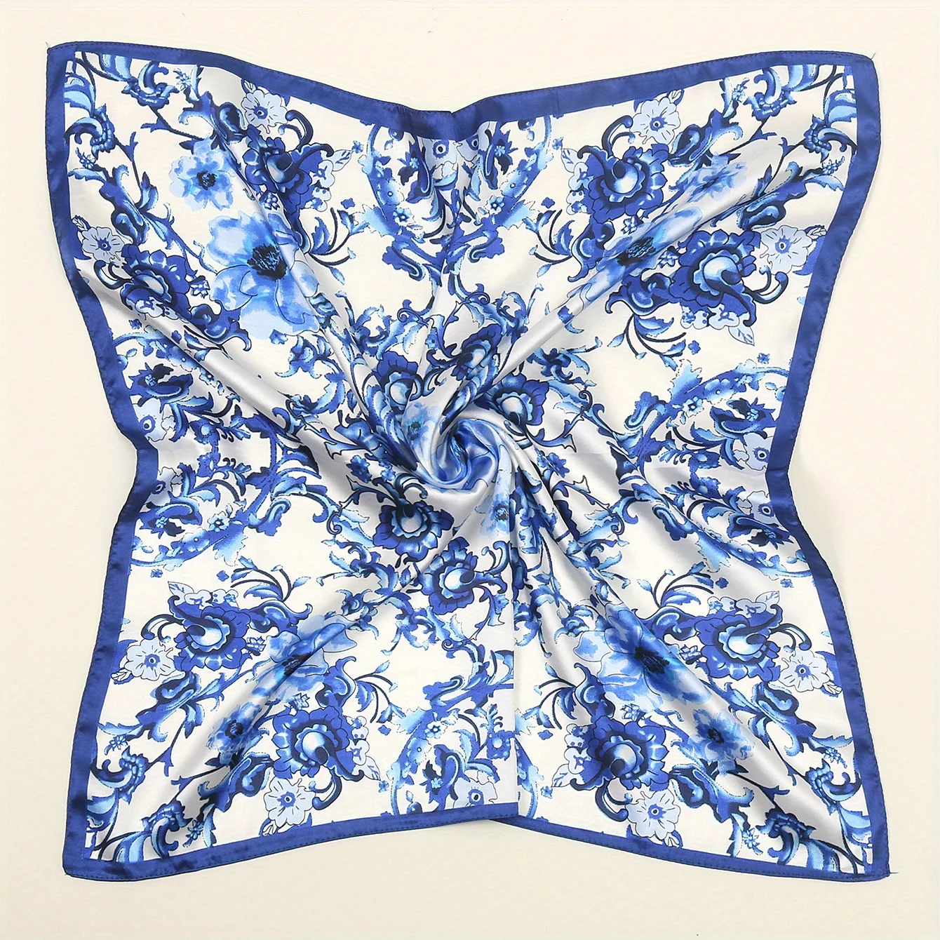 Chinese Style Blue And White Porcelain 90 Square Scarf Digital Floral Printed Handkerchief Muslim Hijab Shawls Bandana Turban