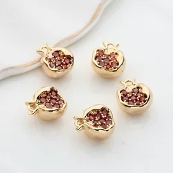 2pcs Alloy Metal Red Pomegranate Inlaid Zircon Charms Pendant For DIY Handmade Earrings Necklace Bracelet Jewelry Accessories