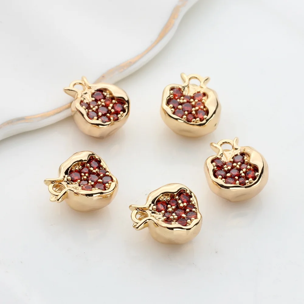 2pcs Alloy Metal Red Pomegranate Inlaid Zircon Charms Pendant For DIY Handmade Earrings Necklace Bracelet Jewelry Accessories