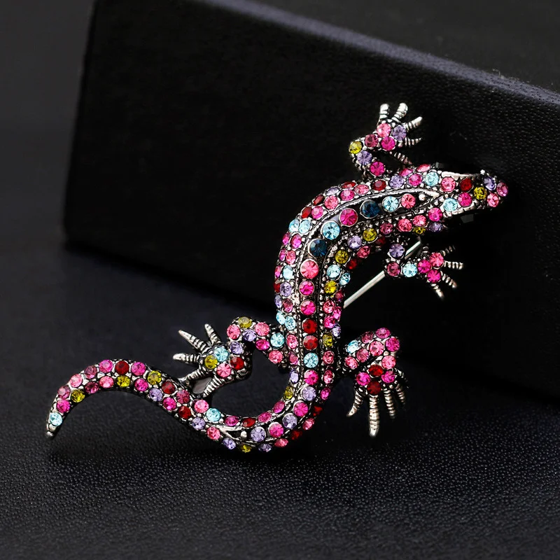 Rhinestone Lizard Brooch Colorful Gecko Brooches Fashion Jewelry Animal Style Vintage Pin Gift