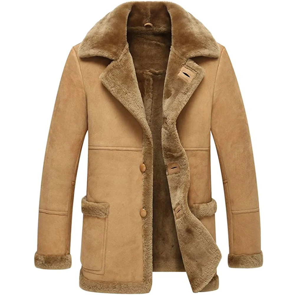 Denny&Dora Men's Shearling Coats - Fashion Slim Genuine Sheepskin Outerwear