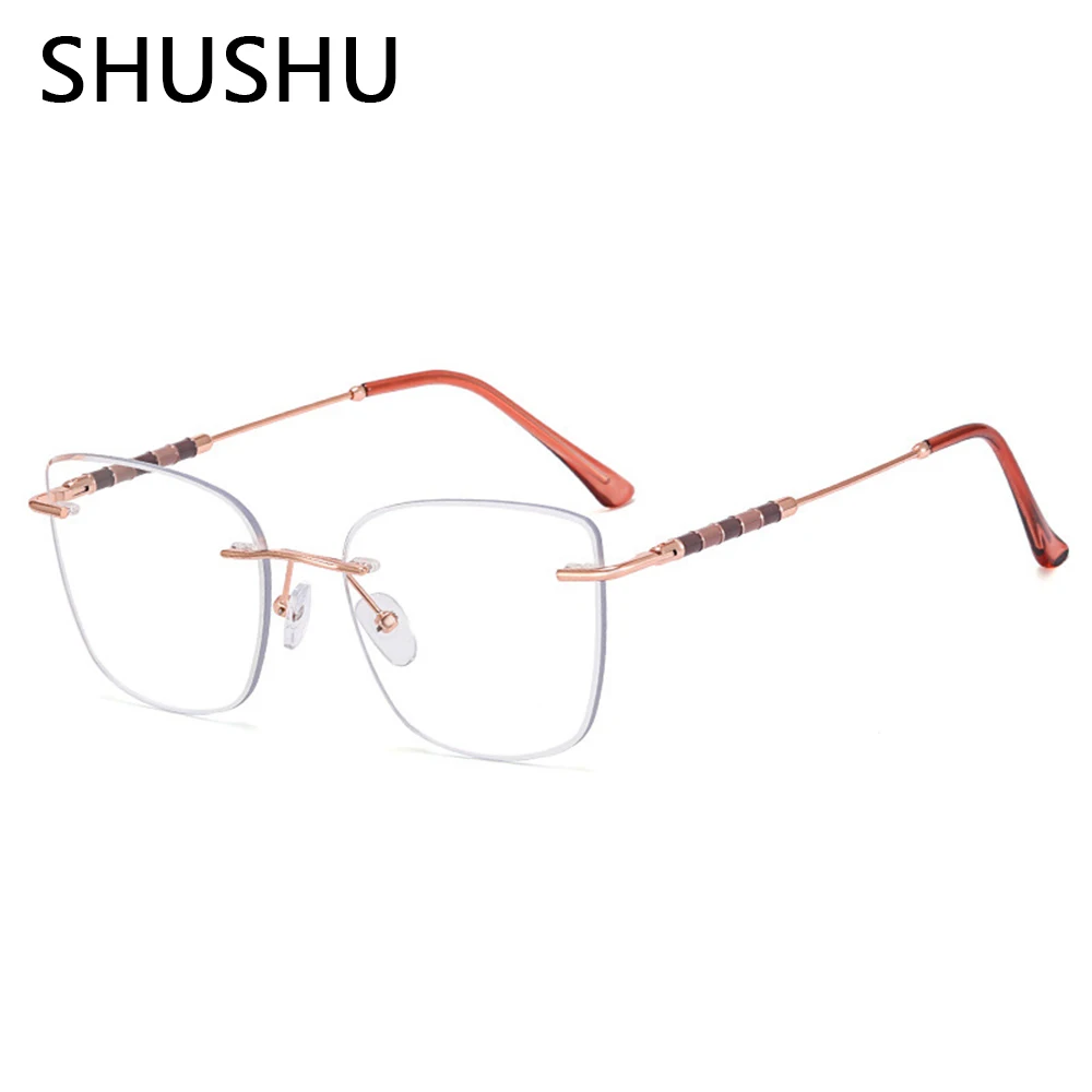 

Rimless Square Glasses Women Computer Anti Blue Light Eyeglasses Frames Female Frameless Prescription Eyewear