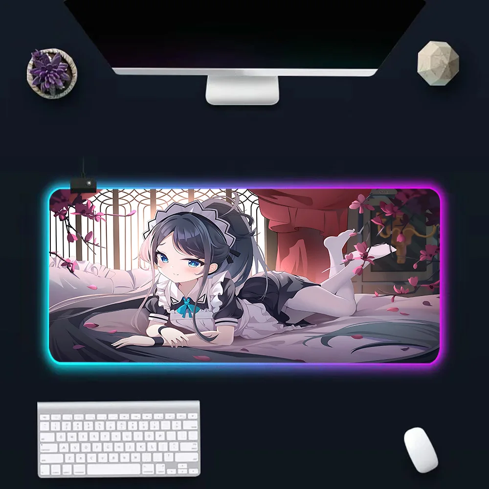 Alice Tendou Blue Archive RGB Pc Gamer tastiera Mouse Pad Mousepad LED incandescente Mouse Mats gomma Gaming Computer Mausepad