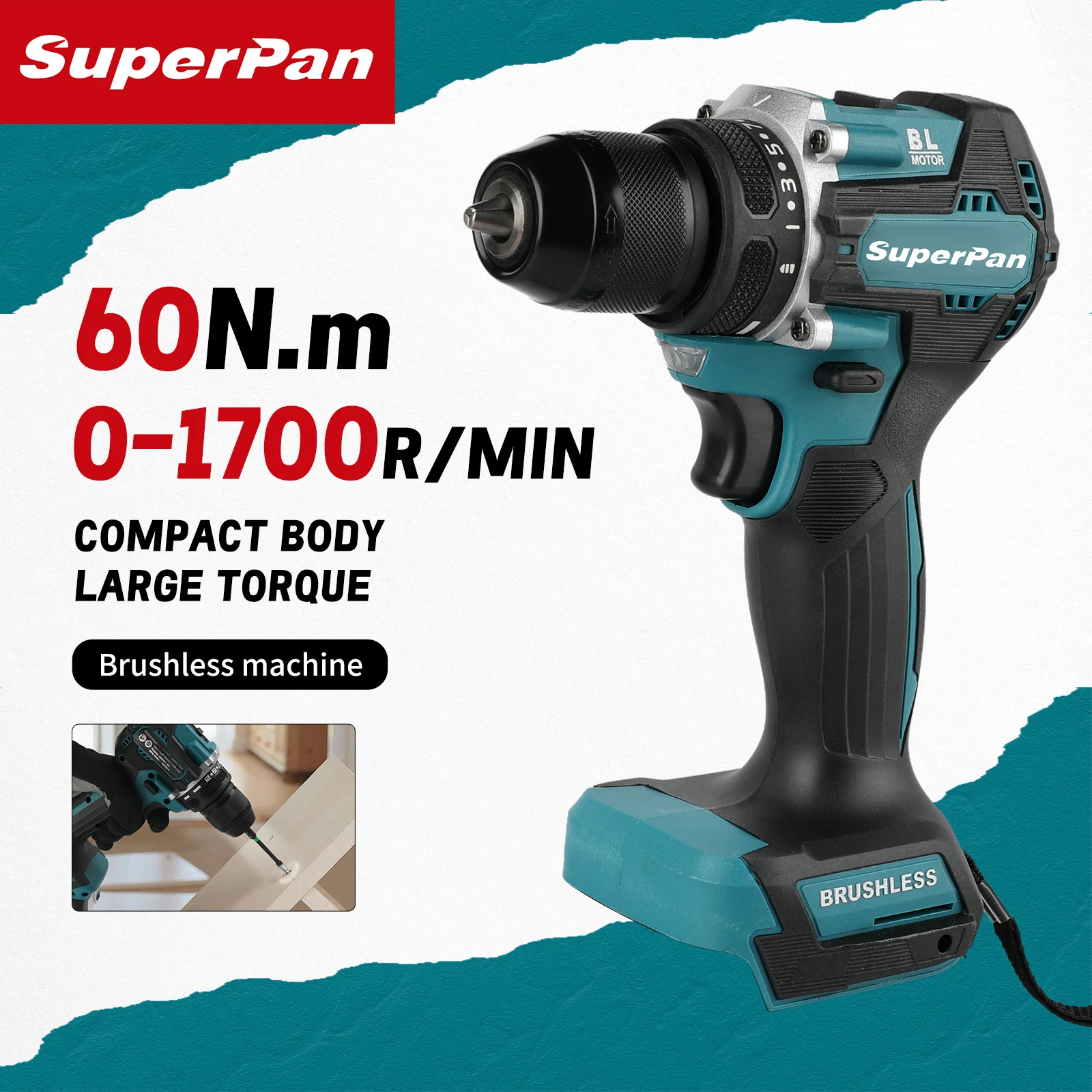 

Superpan Original DDF487-10 Cordless Driver Drill 18V Electric Brushless Impact Screwdriver Rechargeable Power Tool (only tool)