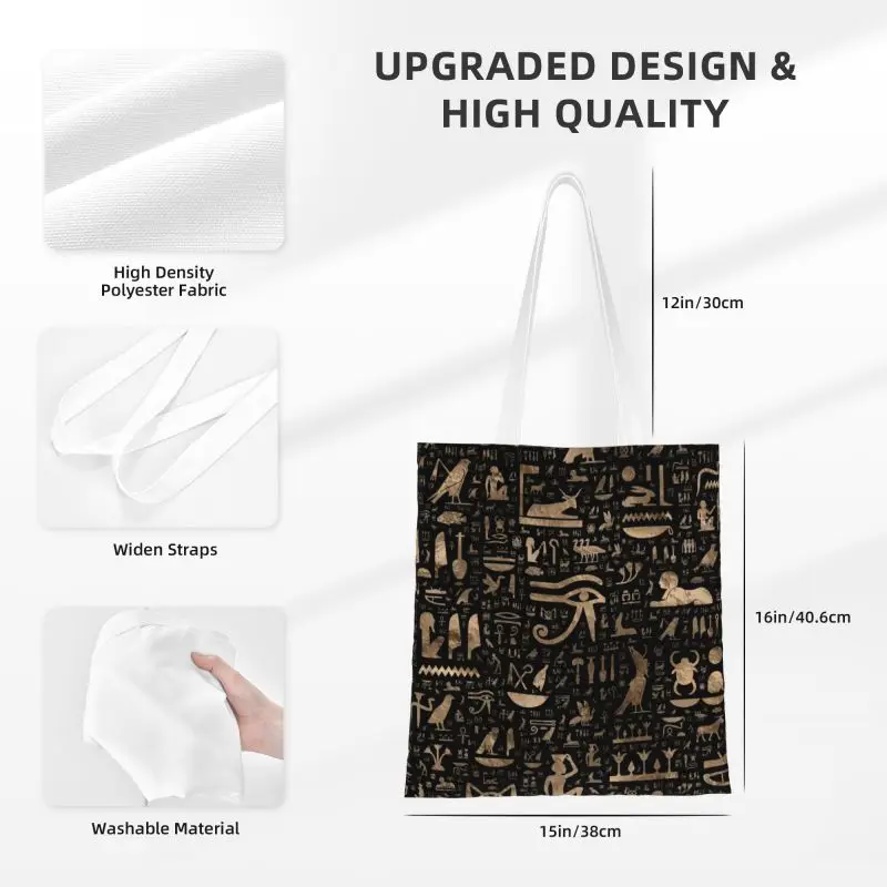 Ancient Egyptian Hieroglyphs Grocery Shopping Bag Custom Printing Canvas Shopper Tote Shoulder Bags Egypt Culture Handbag