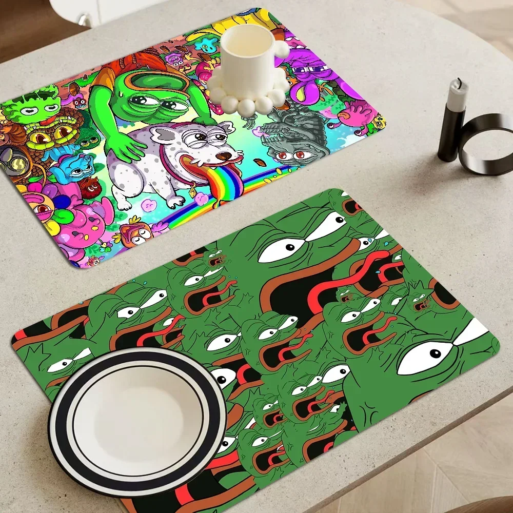 Pepe The Frog Mat Super Absorbent Coffee Drain Pad Dry Rug Kitchen Dinnerware Placemat