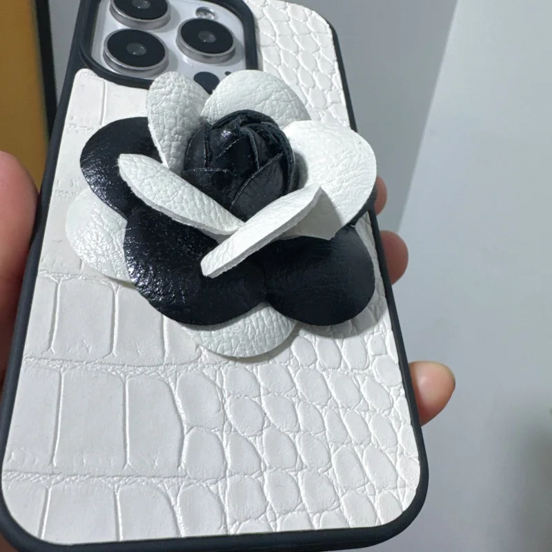 Fashion 3D camellia flower animal PU leather Case for iPhone 16 15 14 Phone Cover 15 13 12 11 Pro MAX Hard Shockproof Back Funda