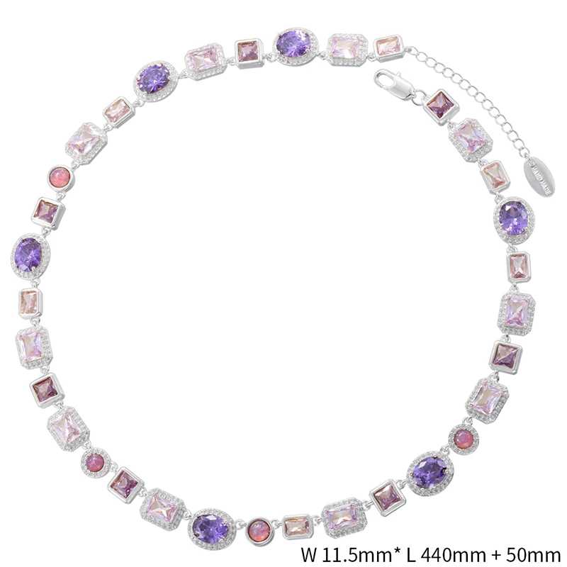 17.32 inch Geometric Zircon Color Gemstone Necklace Gold-Plated Brass Jewelry Hip-Hop Unisex Luxury Chain Gift for Friend:VL837
