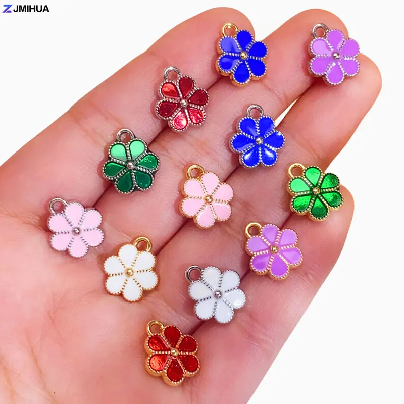 15pcs High Quality Flower Charms Double Sided Enamel Pendants Fit Earrings Bracelets Jewelry Making Accessories DIY Crafts Charm