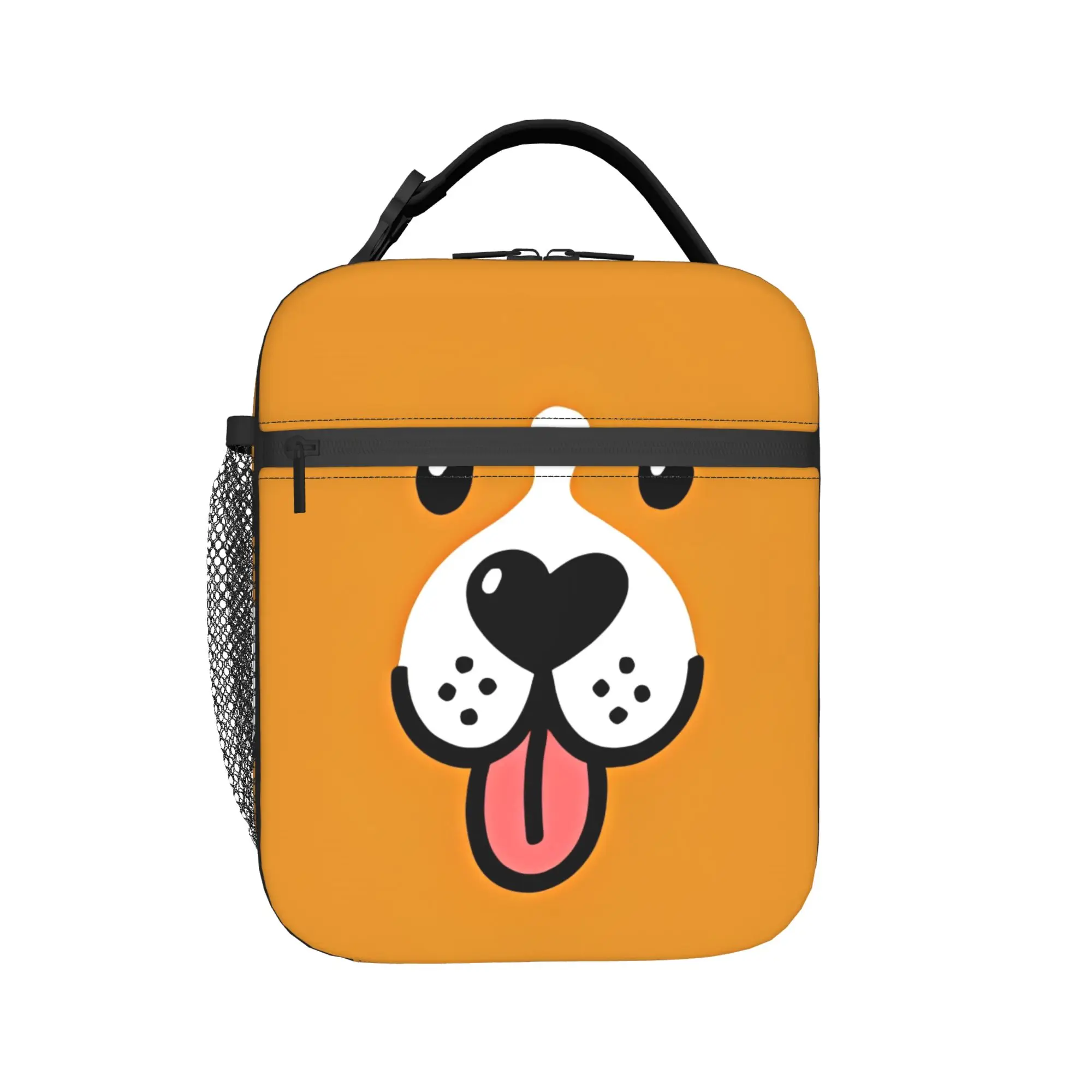 Brown Puppy Face With Black Spotted Muzzle Lunch Bag Picnic Lunch Box For Girls  Kawaii Print Tote Food Bags Portable Cooler Bag
