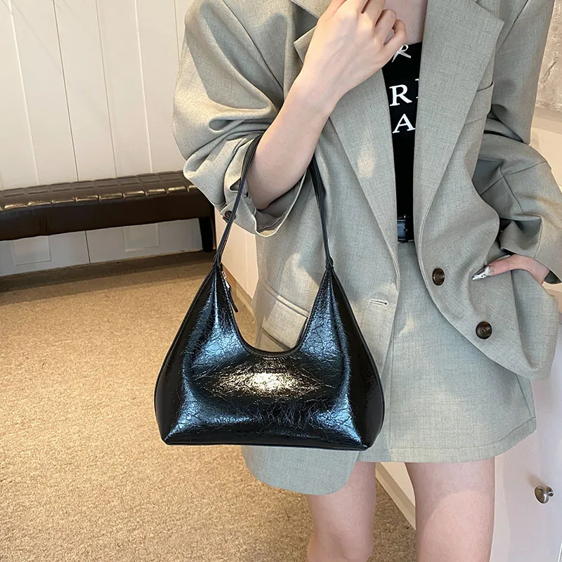 MOODS French Style Single Shoulder Bags For Women Dazzling Color Patent Leather Underarm Bag Luxury Designer Purse And Handbags