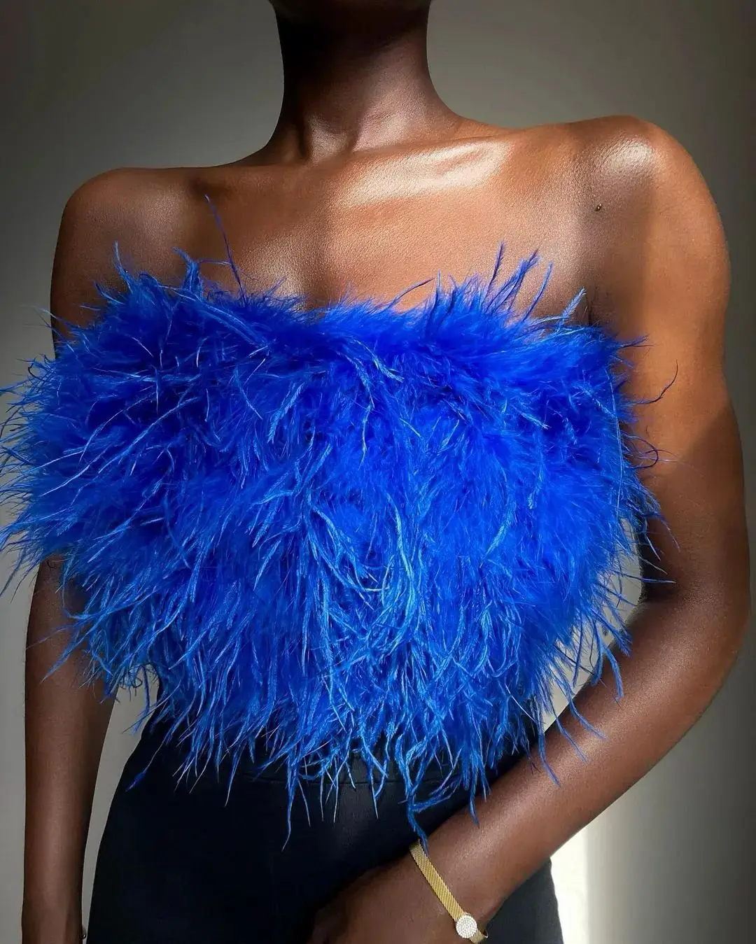Faux Feather Strapless Tube Top For Women Fluffy Cropped Bustier Backless Sexy Party Clubwear Corset Crop Top