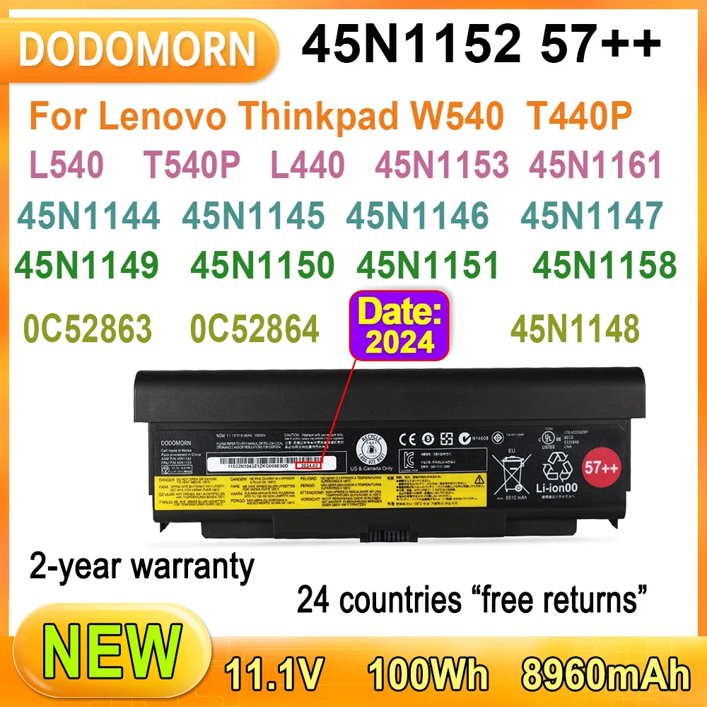 New 45N1152 57++ Laptop Battery For Lenovo Thinkpad T540P T440P L440 L540 W540 Series 45N1146 45N1147 45N1158 2 Year Warranty