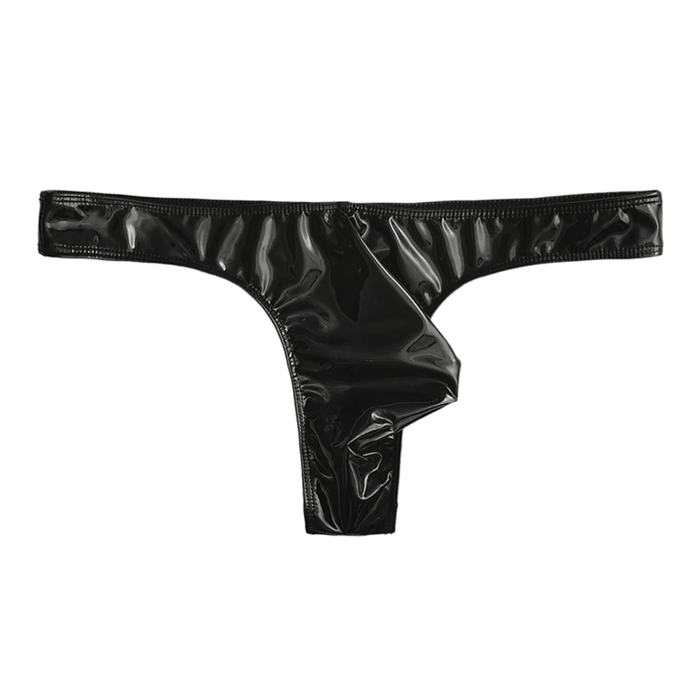 Men Glossy G-string Underwear Wide Belt Thong Men G-string Underwear 95 Polyester 5 Spandex Solid Pattern Design