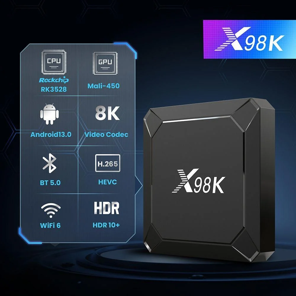 X98K Smart TV Box  Android 13.0  2.4g & 5g Wifi 6  RK3528A  Quad core ARM Cortex-A35 8k Bluetooth 5.0 4g 32gb  Set-Top Box