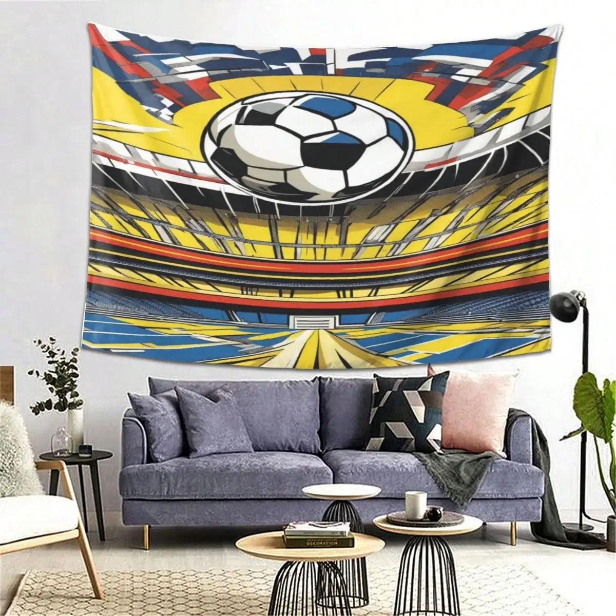 Football Sports Tapestry - Abstract Stadium Wall Hanging, Colorful Soccer Art, Dynamic Game Decor, Multiple Sizes