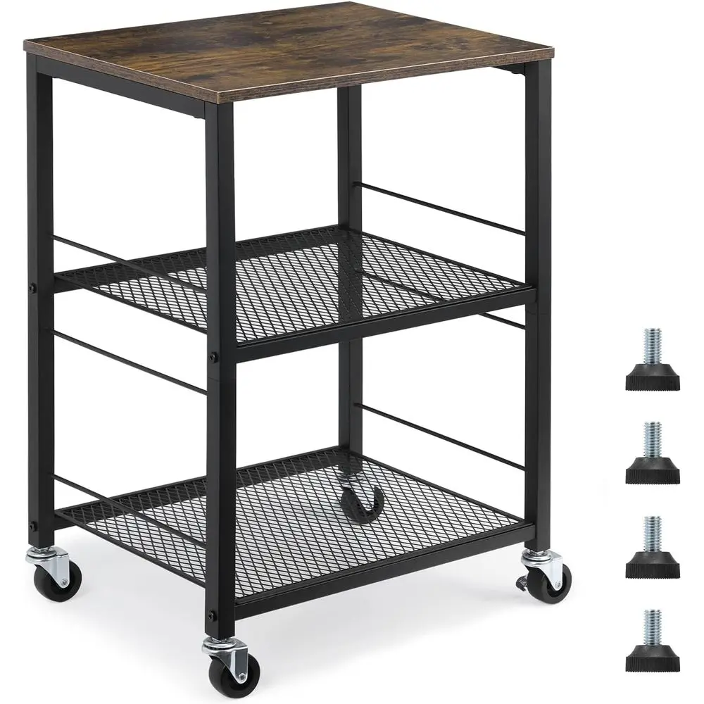 

Трехуровневый приставной столик на колесиках, прикроватная тумбочка с полкой для хранения для спальни, кухни, гостиной, офиса, устойчивая металлическая рама