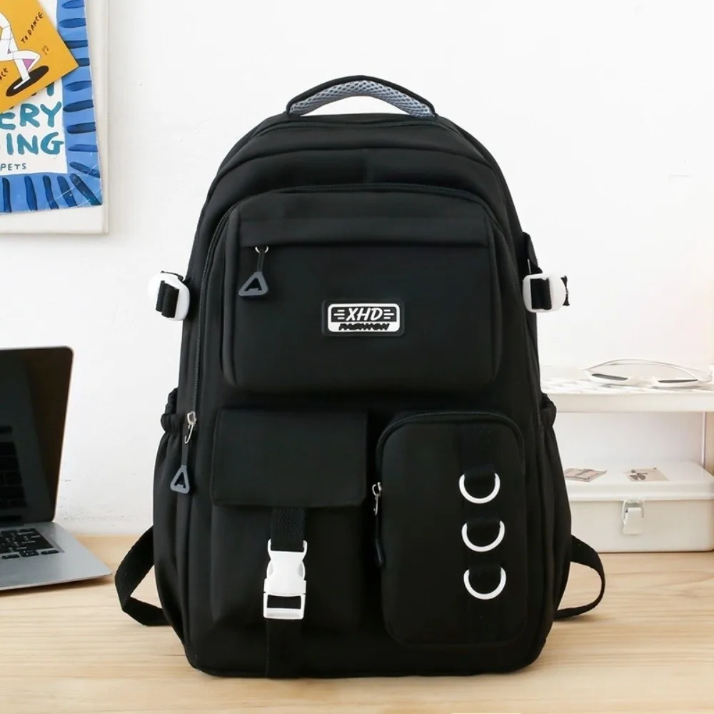 Nylon School Backpack Multi-pocket Large Capacity Laptop Rucksack Adjustable Padded Shoulder Straps Water-resistant