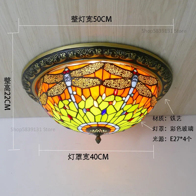 Turkse retro plafondlampen Tiffany lampen Vintage cirkelvormige gekleurde glazen plafond hanglamp woonkamer slaapkamer Art Deco lamp