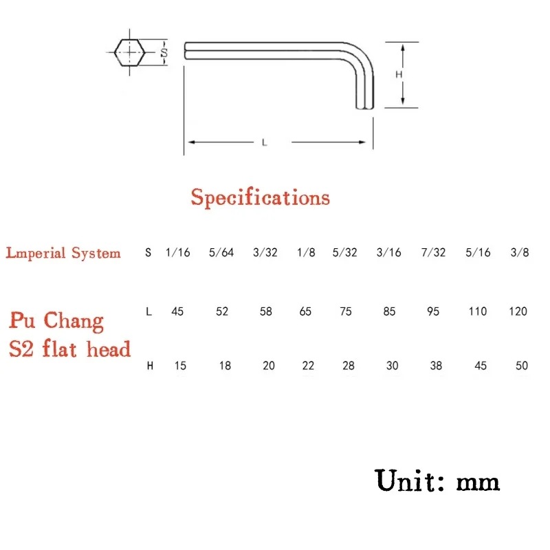 1/2/3/5/10/20/30pcs 1/6 5/64 3/32 1/8 5/32 3/16 7/32 1/4 5/16 3/8 1/2 9/16 S2 Imperial Hard L-Shaped Hex Key Extended Hex Wrench
