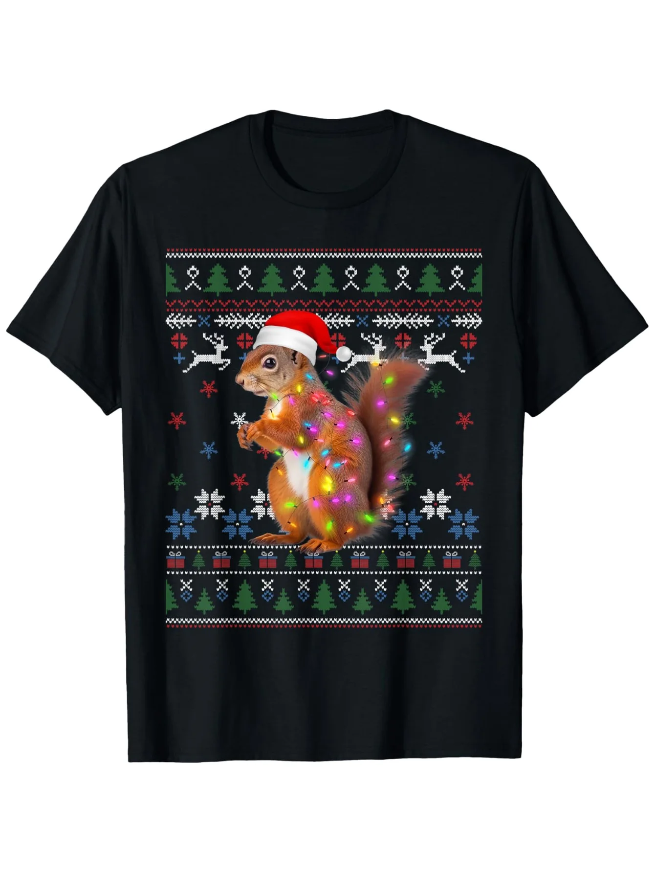 

Ugly Squirrel Christmas T-Shirt - Santa Hat/Snowflakes, Unisex Holiday Party Tee