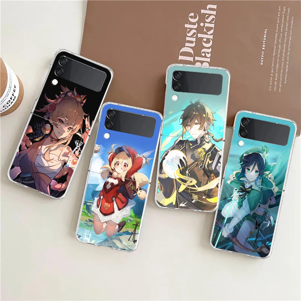 Genshin impact Baizhu Clear Phone Case For Samsung Galaxy Z Flip 4 5 Case Transparent High Hard PC For Galaxy Z Flip 3 5 Cover