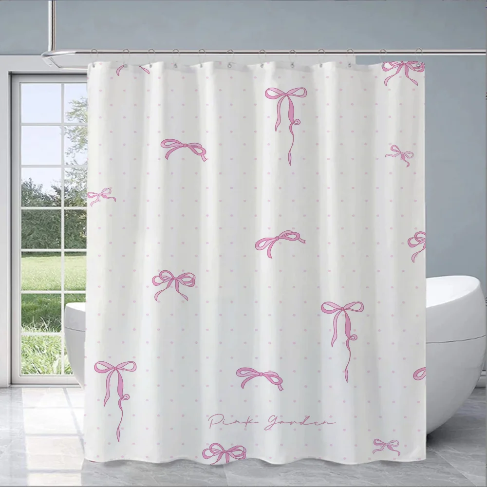 Korean Sweet Cool Broken Flower Bow Shower Curtains for Bathroom Showers Bath Folding Partition Curtain Accessories Bedrooms Set