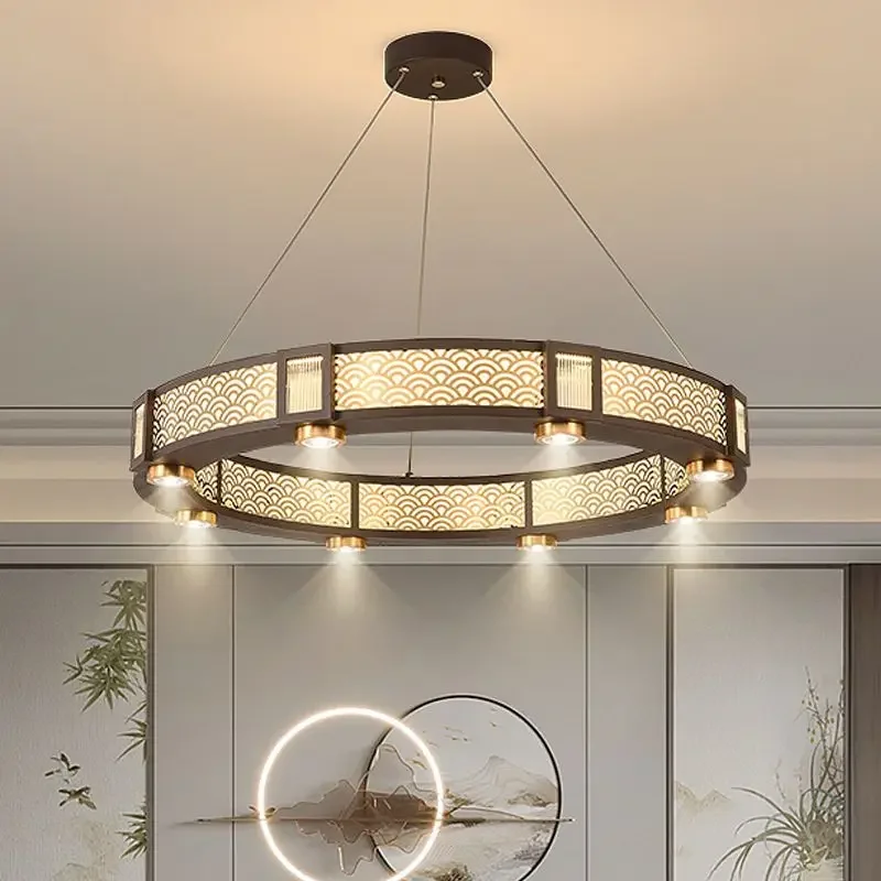 Chinese circular restaurant chandelier modern Chinese wind ring light hotel private room Hotel private room Xiang Restaurant