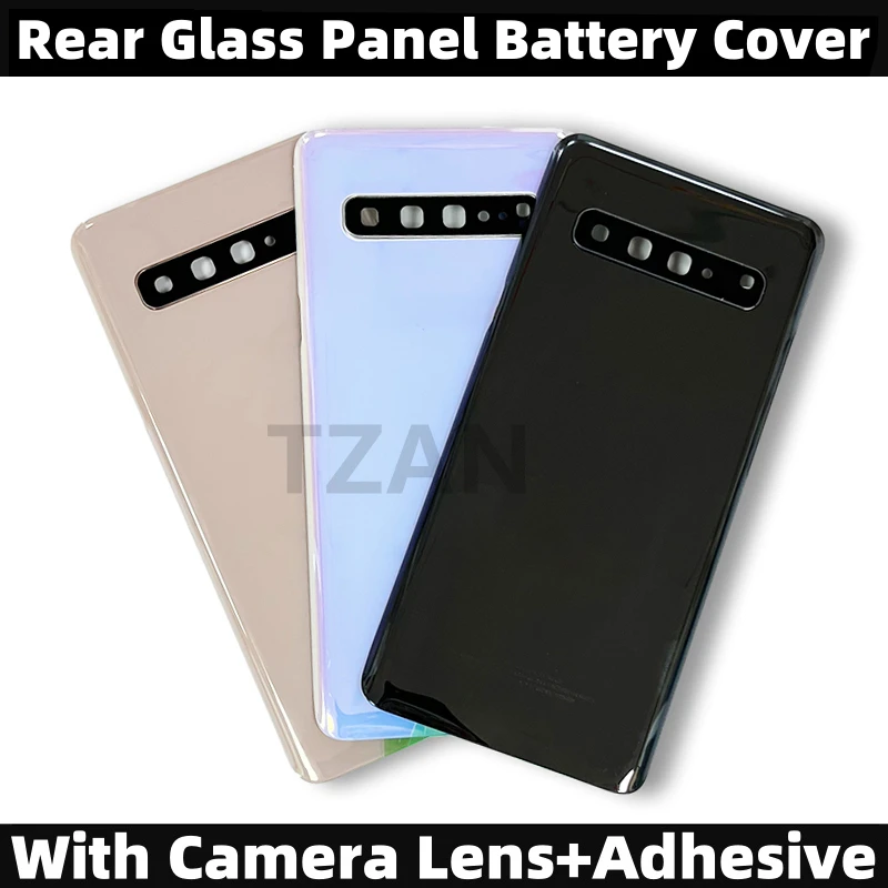 

For Samsung Galaxy S10 5G Back Glass Panel SM-G977 Battery Cover With Camera Lens+Adhesive rear Door Housing 3D plating Bezel