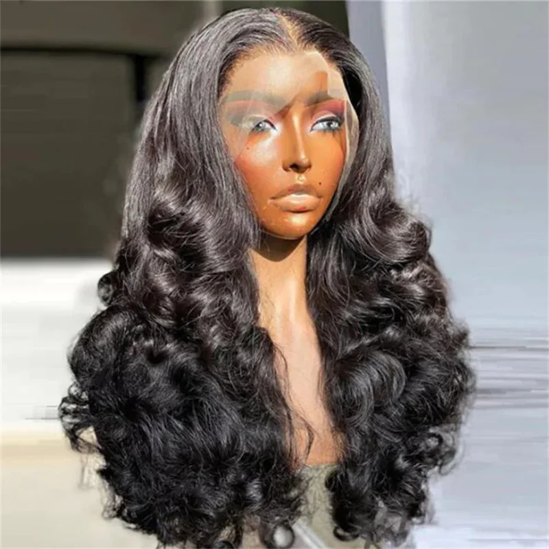 28Inch Black Long  Wave 5x5 Silk Base Jewish Human Hair Wig With Baby Hair HD Lace European Hair Preplucked Glueless Daily