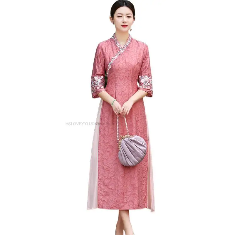 Oosterse Jurk Chinese Traditionele Cheongsam Kant Feestjurk Qipao Jurk Oude Traditionele Elegante Feestjurk Qipao Hs49