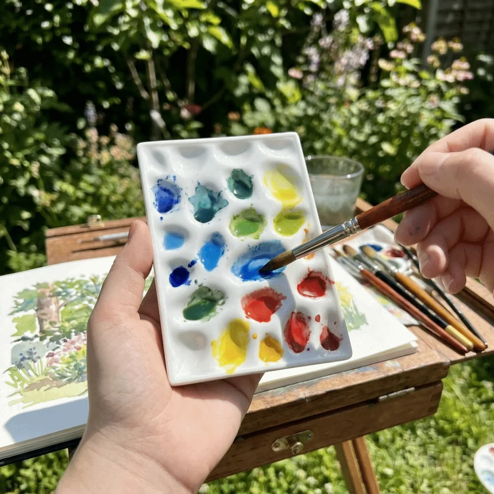 Multi Compartment Ceramic Paint Palette Professional Smooth Surface Travel Painting Tray Easy To Rinse DIY