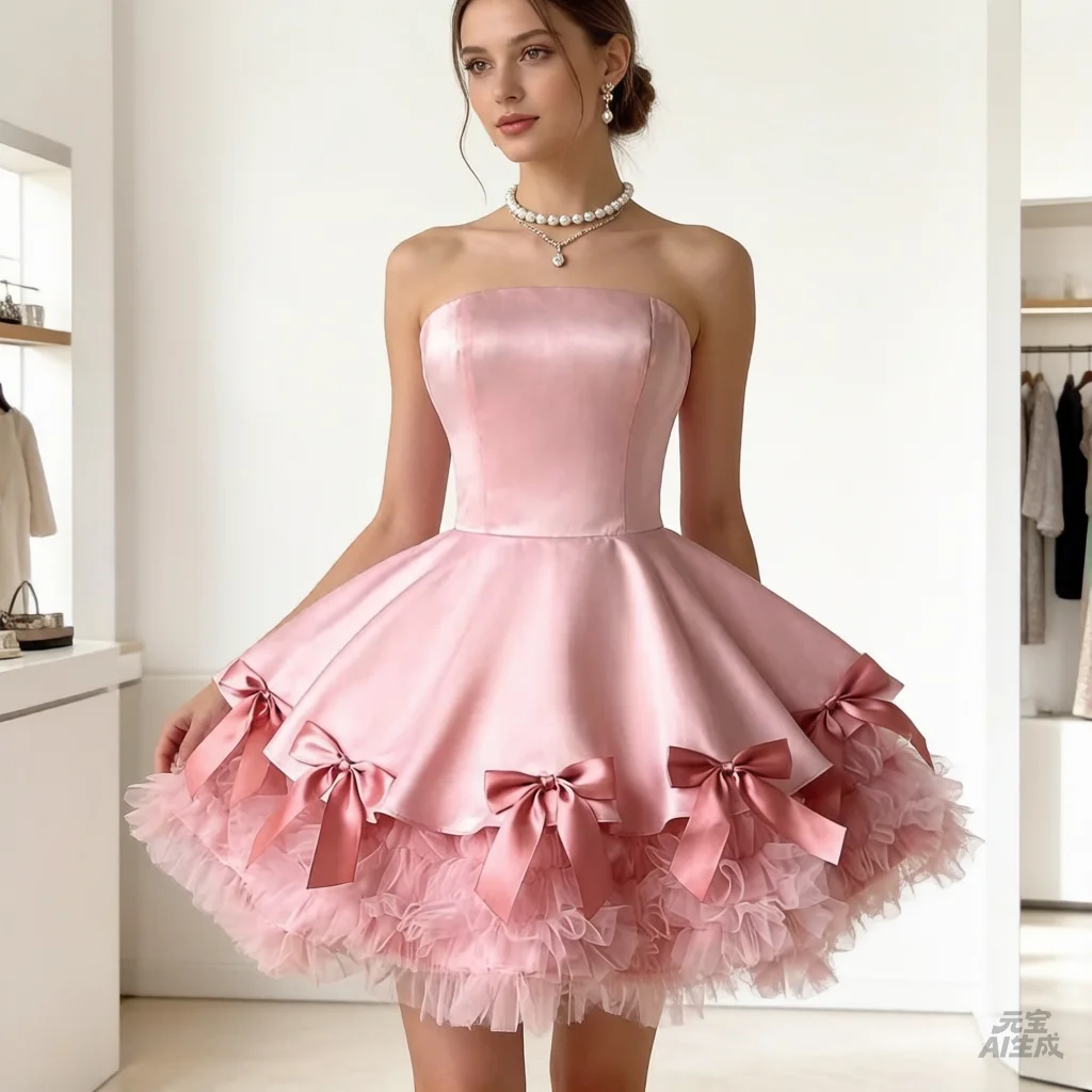 

Girls Women Satin Tulle Tutu Dress Pink Corset Lace Up Back Princess Ballet Prom Birthday Cosplay Lolita Sweet Party Dress with