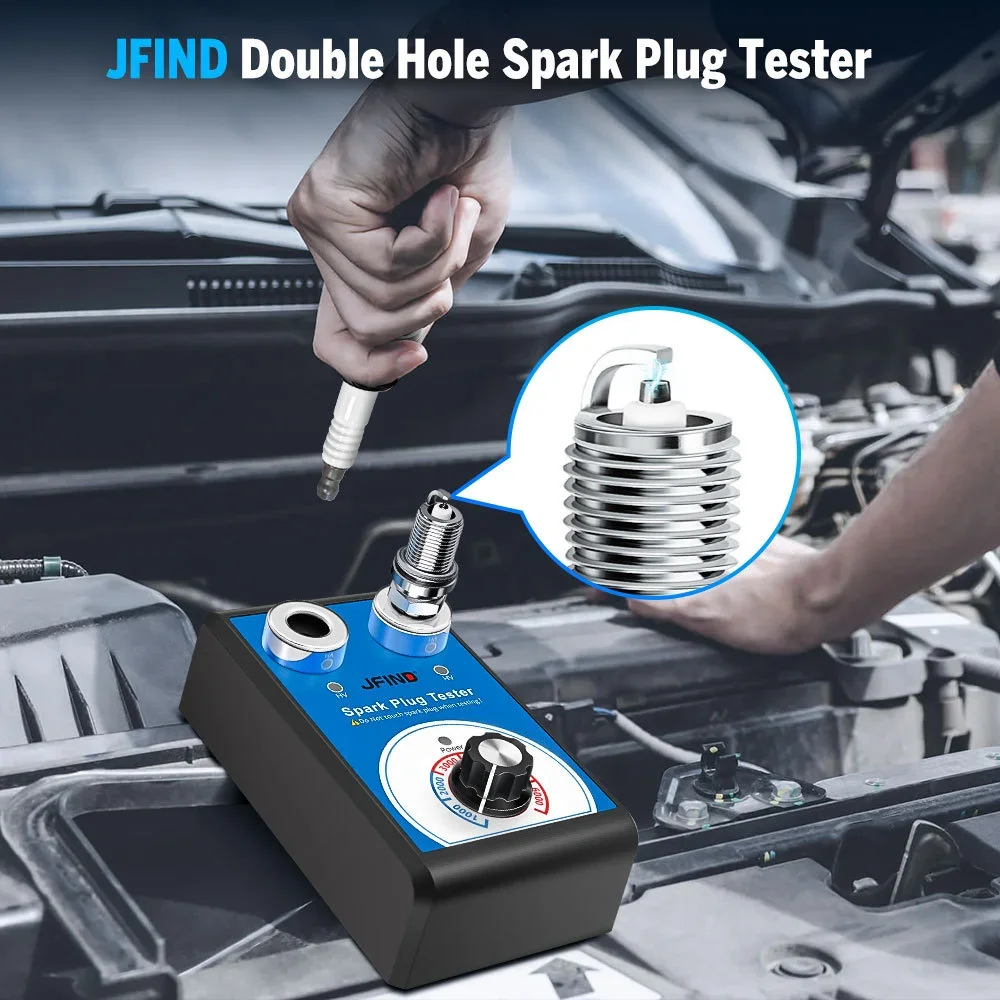 JFIND JF109 Spark Plug Tester Double hole Diagnostic Tool Car 12V Spark Tester 0-6000rpm Auto Engine Ignition Detector Tools