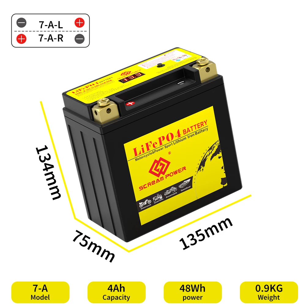 7-A 12V LiFePO4 Motorcycle Battery 4Ah 260CCA Jump Starter Lithium Ion Phosphate Battery With BMS Deep Cycle for Honda Suzuki