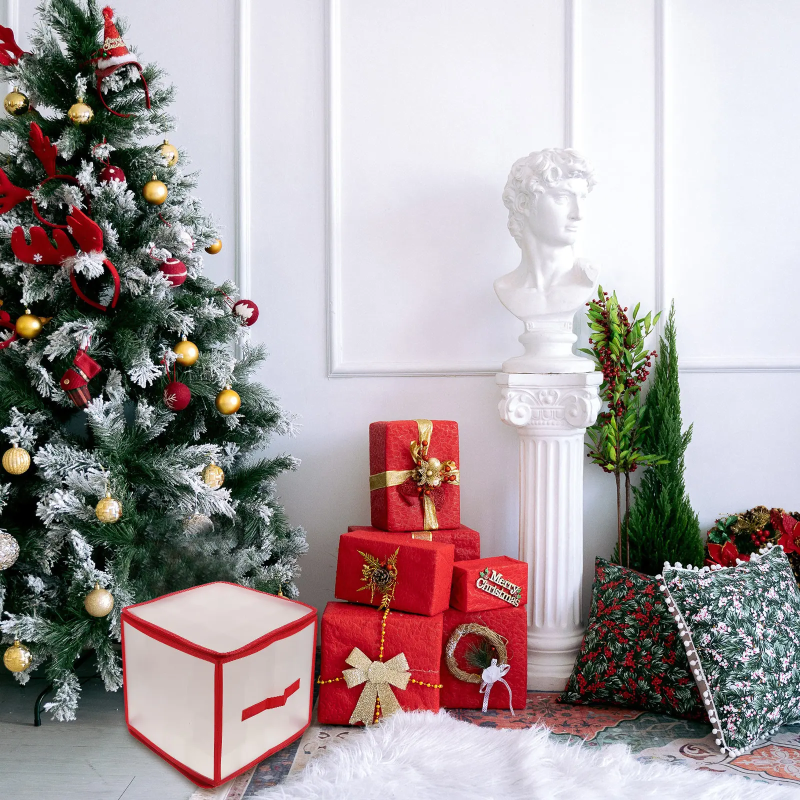 Christmas nament Storage Box for Balls Decorative Container Home Party Hotel Supplies Zipper Classify Compartment Creative