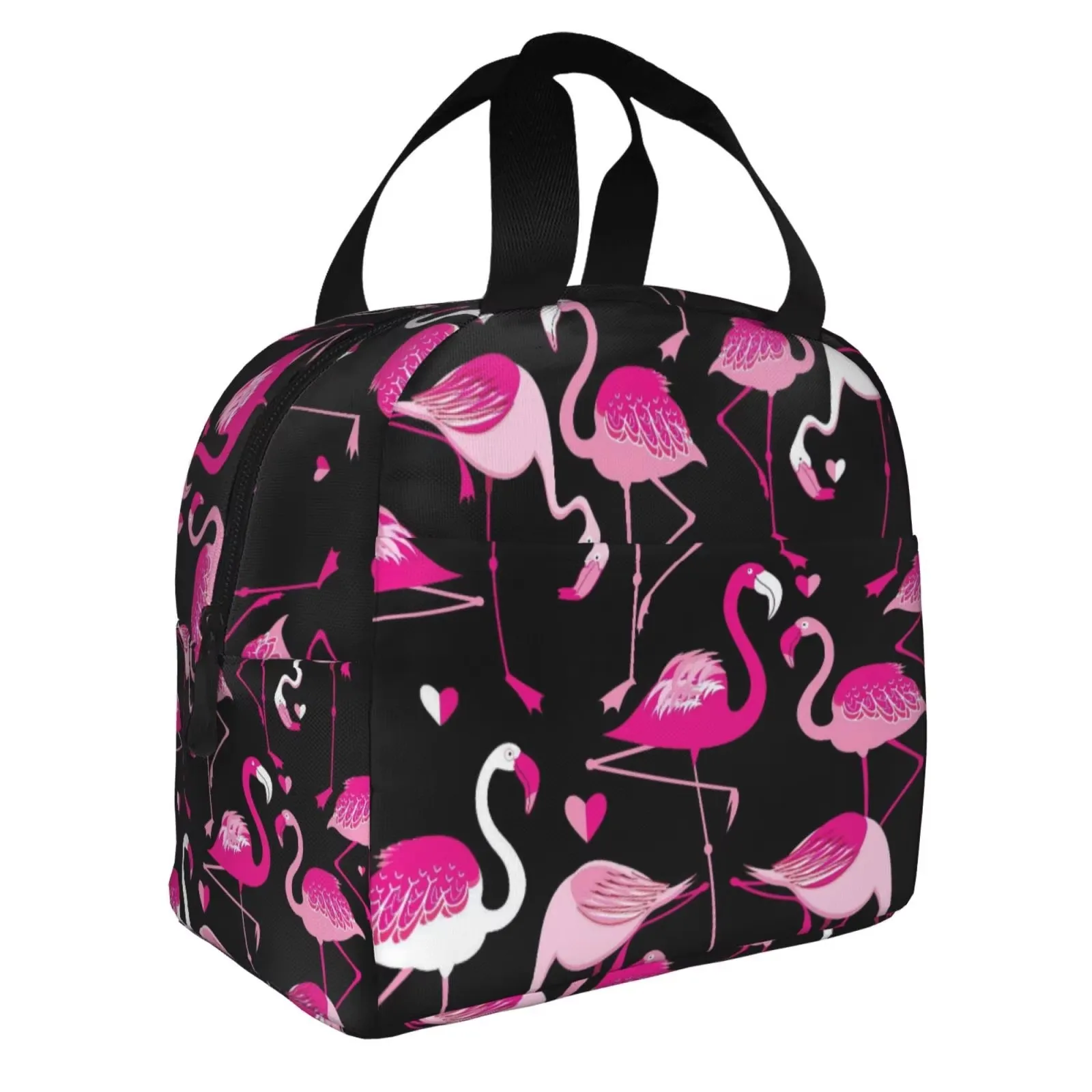 Flamingo Print Insulated Lunch Bag Waterproof Oxford Cooler Tote for Women Children
