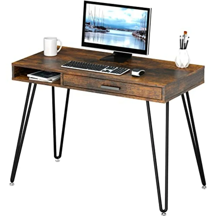 

Home Office Computer Hairpin Leg Desk with Drawer Rustic Brown Wood Desk with Storage for Small Space Modern Minimalist Design