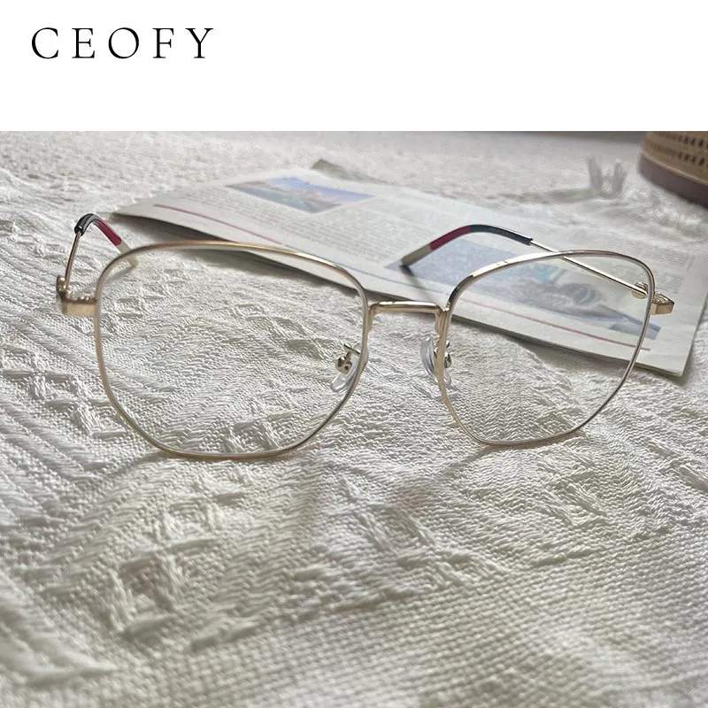 Ceofy Women Men Big Size 145mm Titanium Glasses Frame Fashion Ultra-Light Myopia Brand Design Square Gold Eyglasses Frame