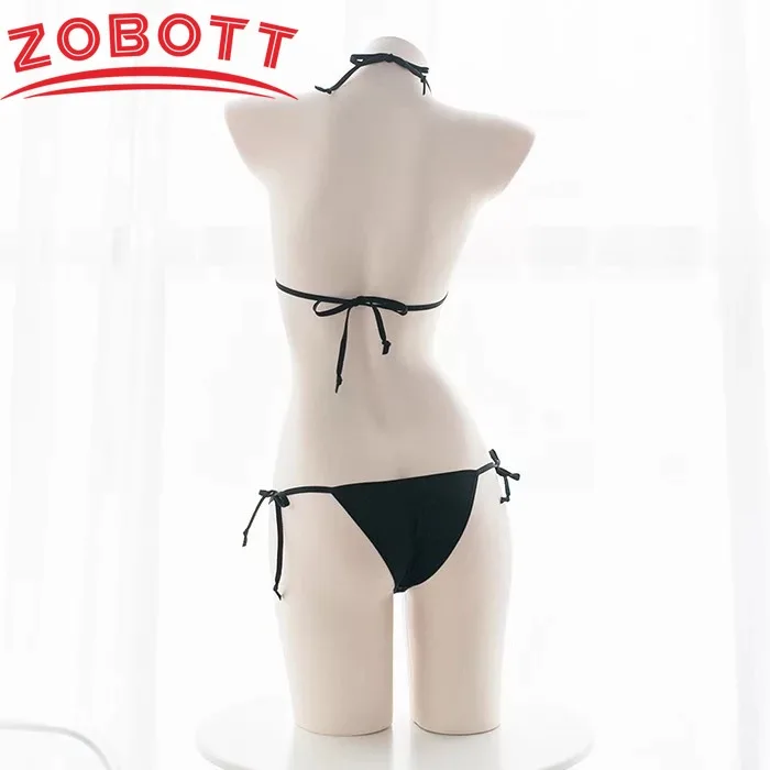 Amine Cute Girls Bikini Set Japanese Student Cosplay Swimsuit Halter Bandage Low Waist Swimwear Women Sexy Bathing Suit Bikinis