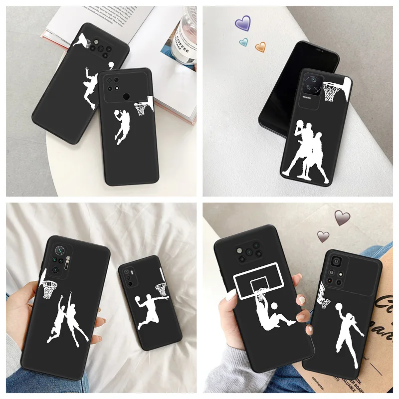 Silicone Black Phone Case for Xiaomi Poco C61 F5 F3 F1 X4 X3 X5 M3 M4 Pro M5 M5S C51 C50 C40 Shot Basketball Dunk Sports Cover