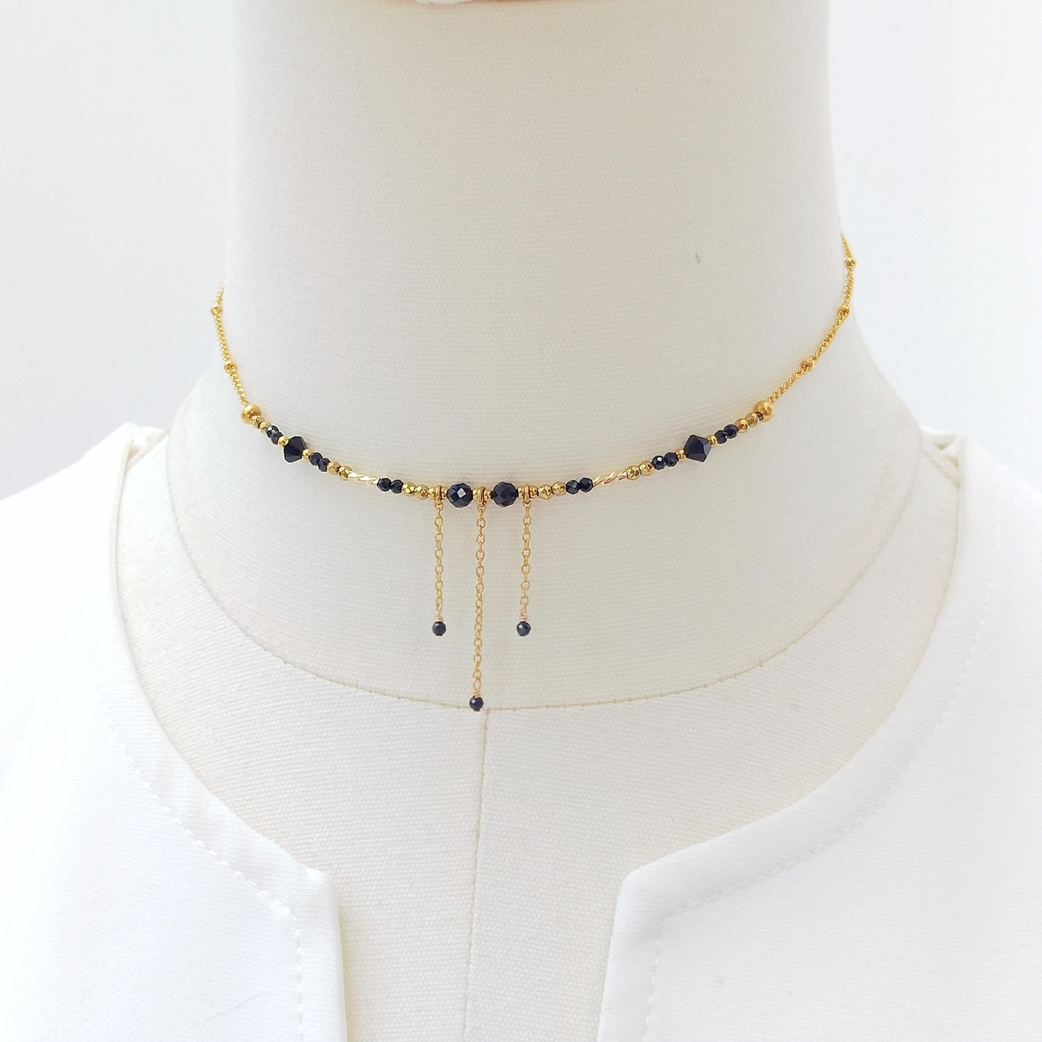 

Lii Ji Black Toumaline Hematite Staineless Steel Gold Color Pendant Necklace 34+3cm