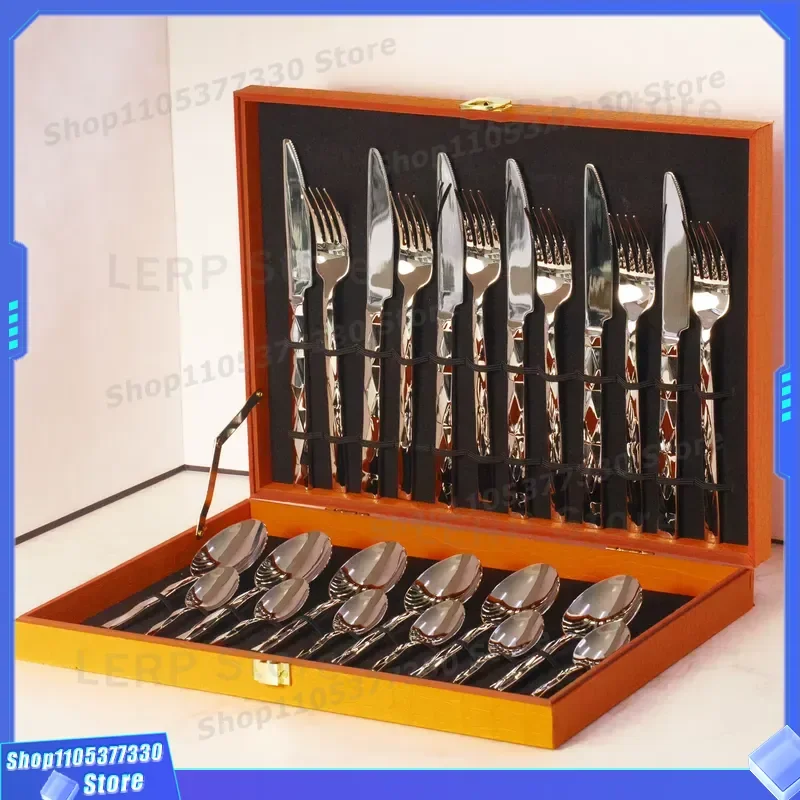 24 Piece Luxury Stainless Steel Cutlery Set 18 10 Golden Mirror Polished Thickened Dinnerware for Banquet Modern Sustainable